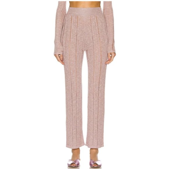 Cult Gaia Laurel Knit Pant Elderberry Beige Rib Wide Leg
